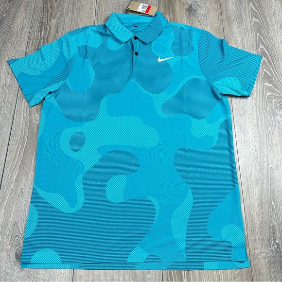 Men’s Nike Dri-Fit ADV Tour Camo DR5312-381 Teal Polo Golf Shirt Size Large - Picture 5 of 12